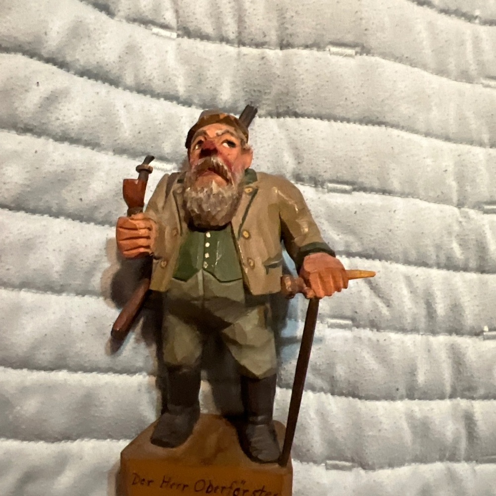 See Herr Oberforster hand carved wooden figure from Germany’s Black Forest rifle